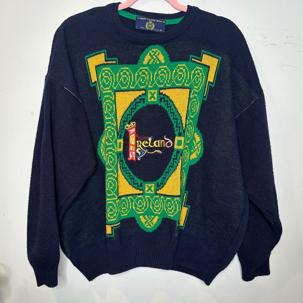 90s Vintage Blarney Ireland Crewneck Sweater Navy Blue Celtic Knot Vintage MED